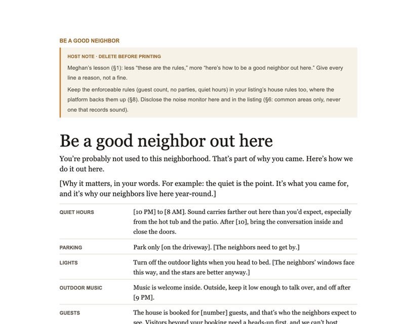 The Guest Kit's good-neighbor page, ready to edit